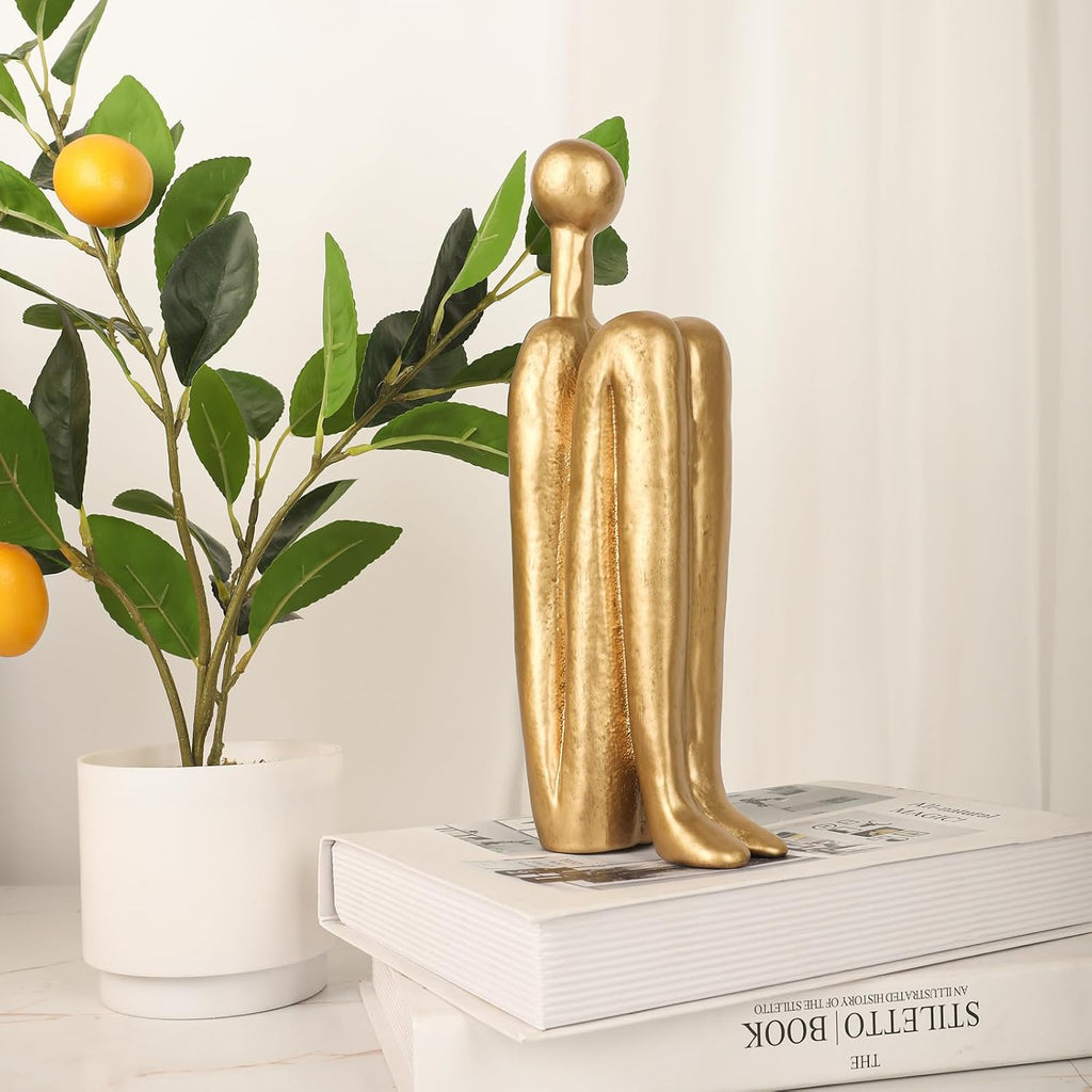 Thinker Cast Iron Bookends, Heavy-Duty Decorative Book End Stoppers for Shelves, Abstract Decor Aesthetic, Smooth