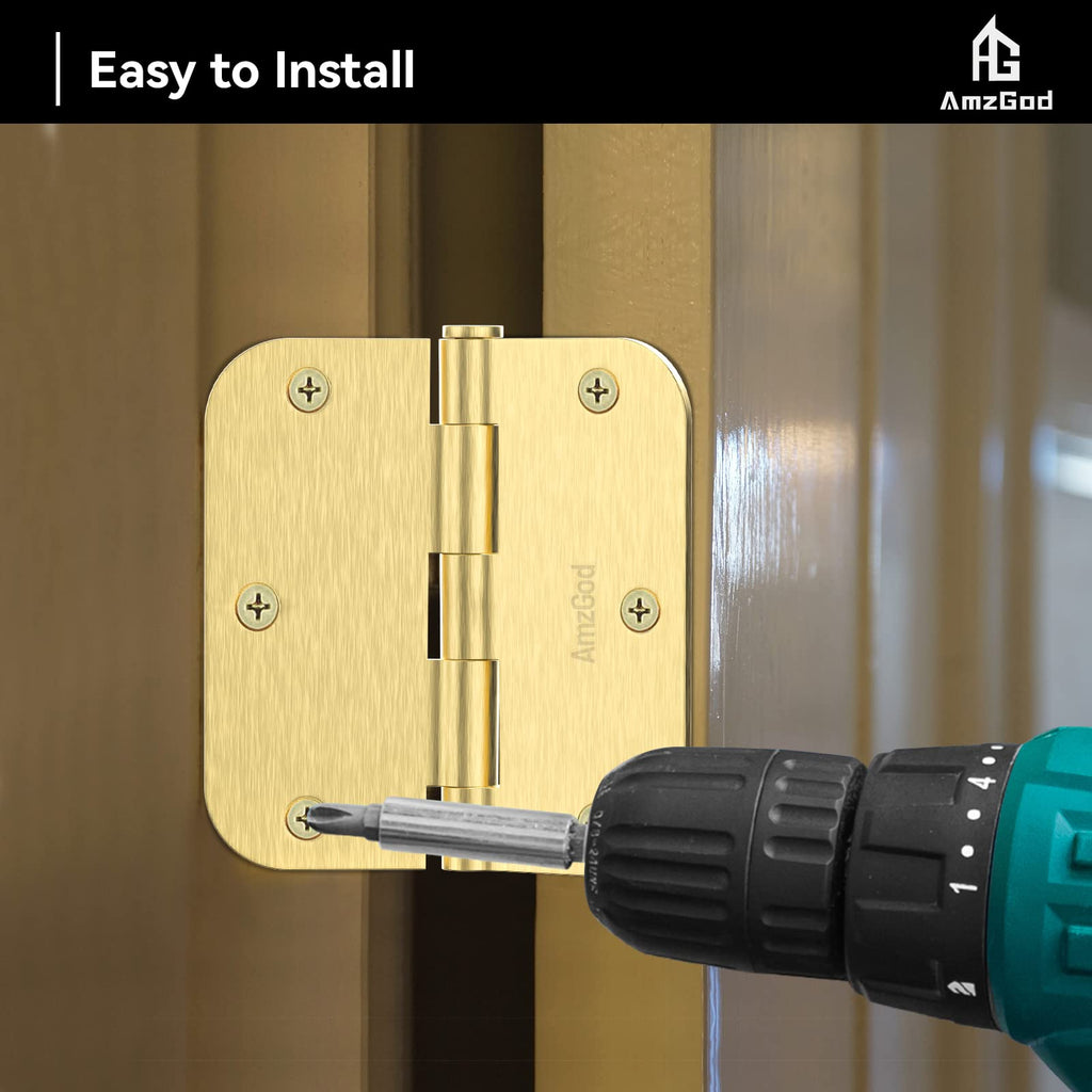 Door Hinges Satin Brass - 30 Pack Gold Door Hinges 3.5 Inch Rounded Interior Door Hinge with 5/8" Radius - 3 1/2