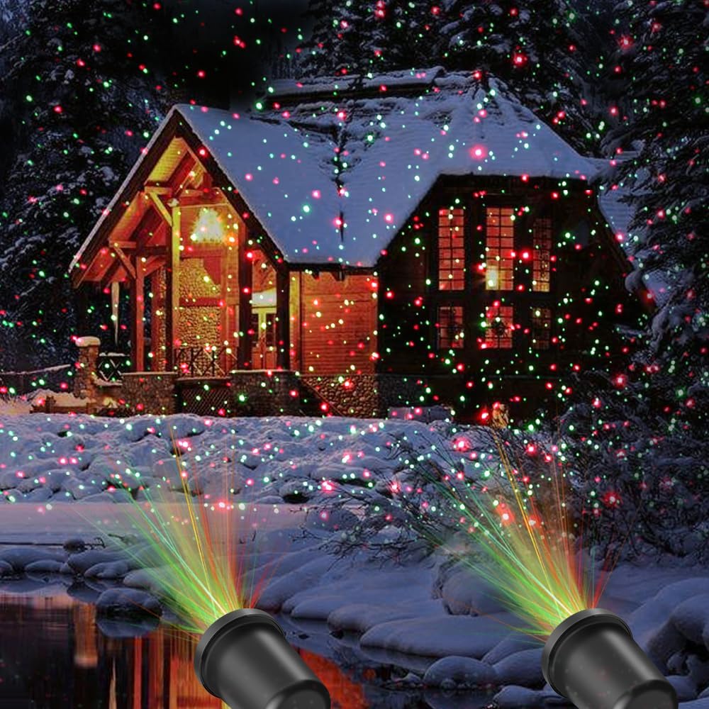Christmas Laser Light Projector Red and Green Star Laser Lights Show with Timer for Outdoor Decorations Waterproof