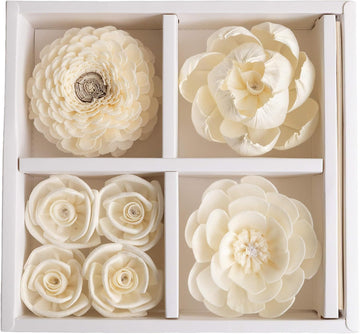 Flower Reed Diffuser Sticks Set, Assorted White Handmade Sola Wood Flowers Fragrance, Bathroom Aromatherapy & - Set of 7