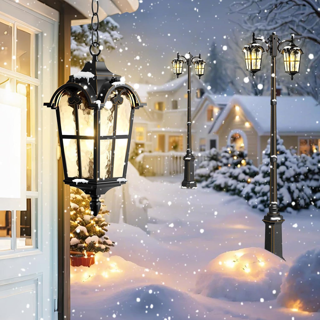 Outdoor Pendant Light Dusk to Dawn for Porch,Anti-Rust Aluminum Outdoor Chandelier