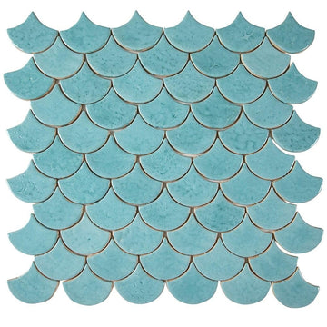 Polish Tiles Fish Scale Azure Lagoon - A Set of Decorative Ceramic Tiles in The Shape of a Fish Scale for The