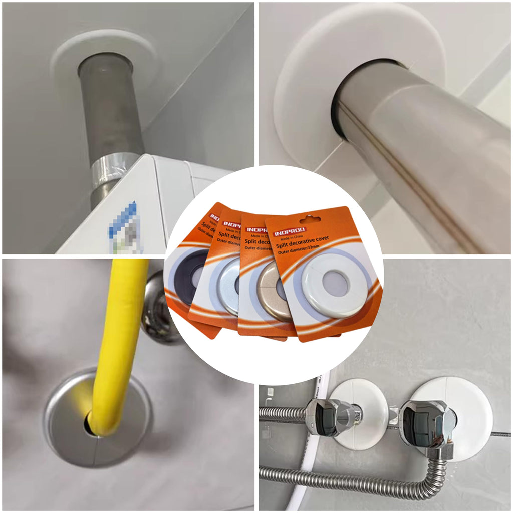 Wall Split Flange, Fit 1.3"/33mm Outer Diameter Pipe, Self-Adhesive Escutcheon Plate with Buckle, ABS Round Pipe