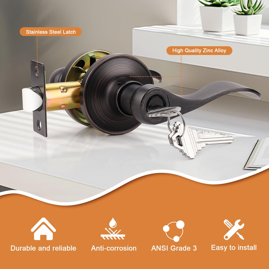 2 Pack Entrance Lever Door Handle Oil Rubbed Bronze, Entry Levers Combo Pack, Keyed Alike Door Locks Lockset