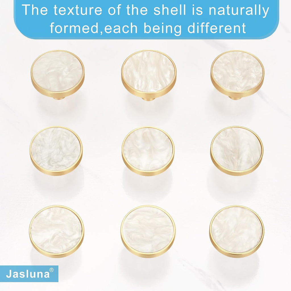12 Pack Round Gold Cabinet Drawer Knobs,1-1/4 Decorative Pearl Drawer Pulls,Brushed Brass Furniture Hardware Door