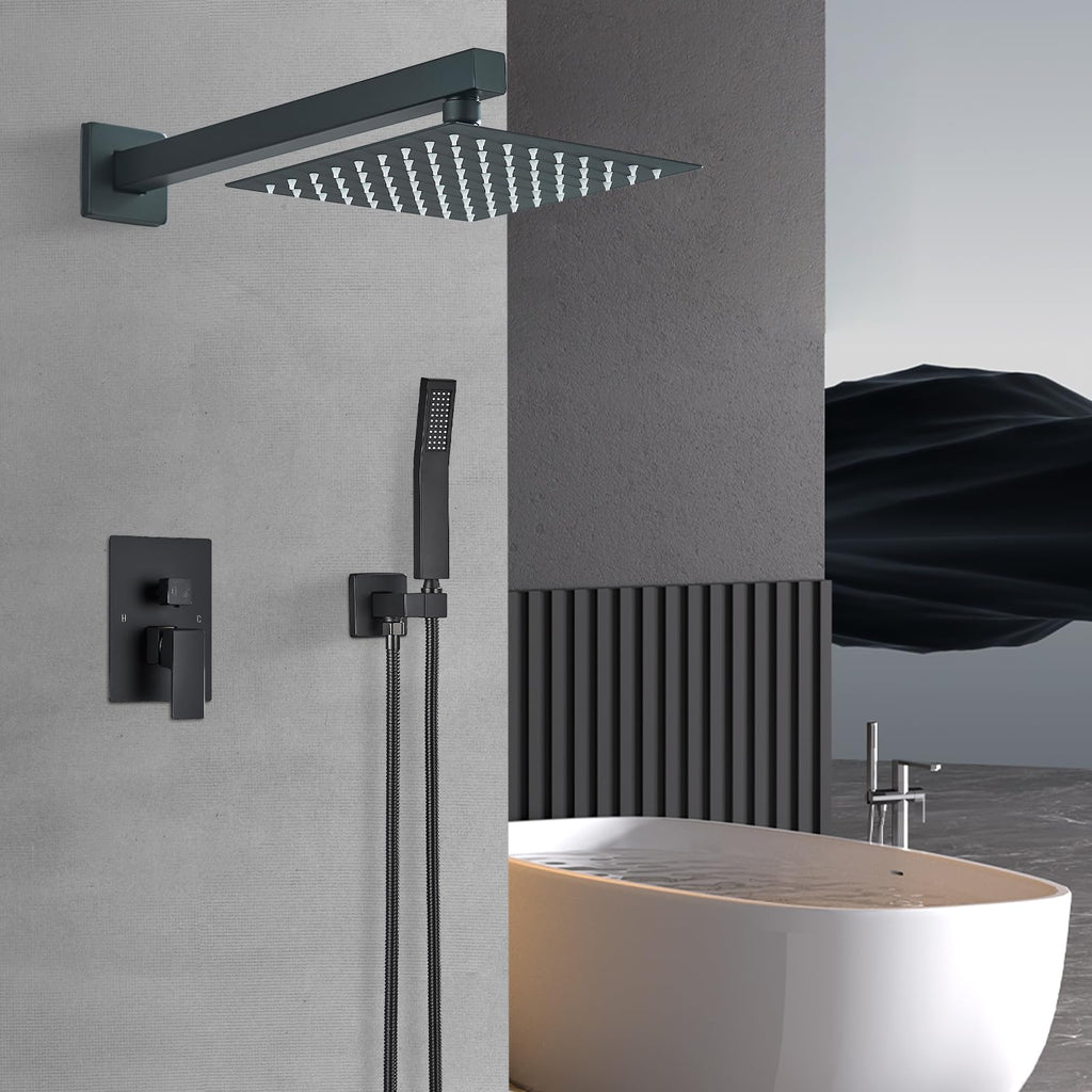 Shower Faucet Set with Handheld 8 Inch Matte Black Shower Head
