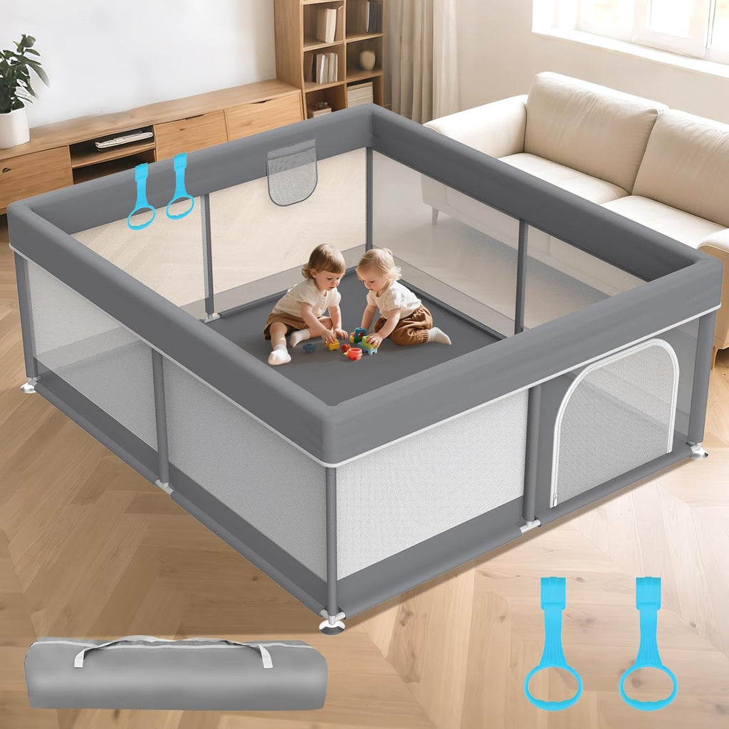 Baby Playpen 50"x50" for Toddlers Play Yard with Pull Up Rings and Gate