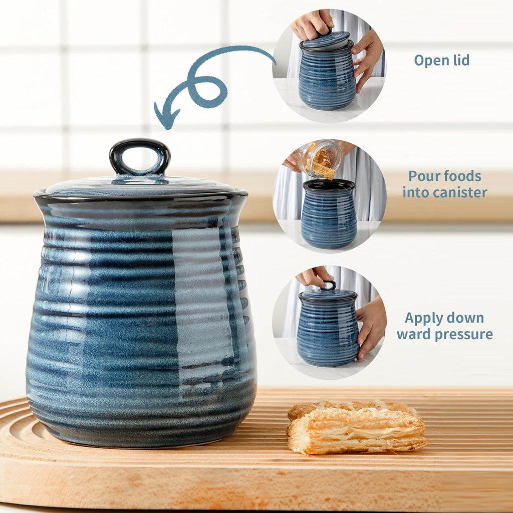 Ceramic Food Storage Jar with Airtight Seal Lid, 35 Ounce Kitchen Canister Container for Cookie, Ground Coffee