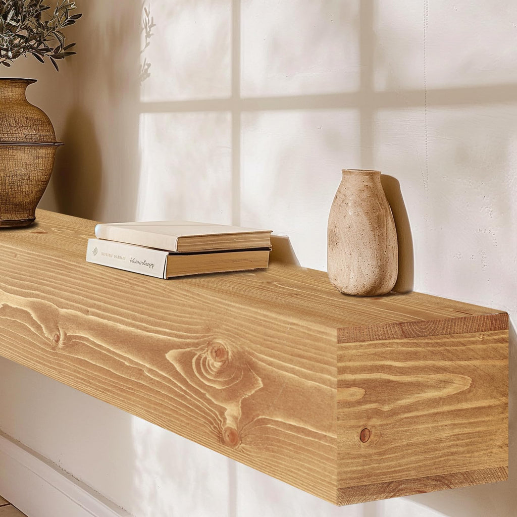 72'' Fireplace Mantel, 5'' Thick Pine Wood Floating Shelf, Wood