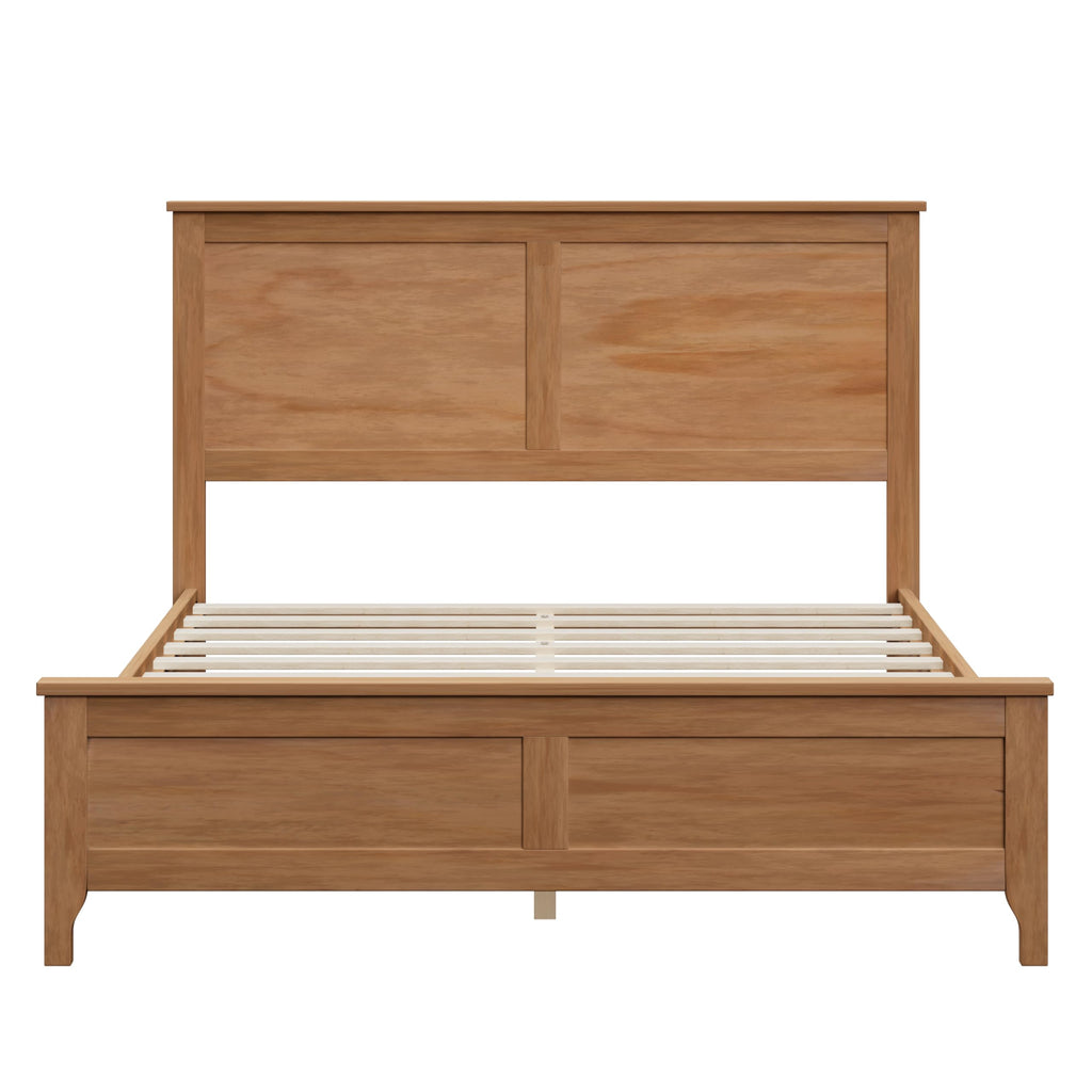 Farmhouse Platform Bed with Headboard, Modern Solid Wood Platform Bed Frame, Sturdy Wooden Foundation with