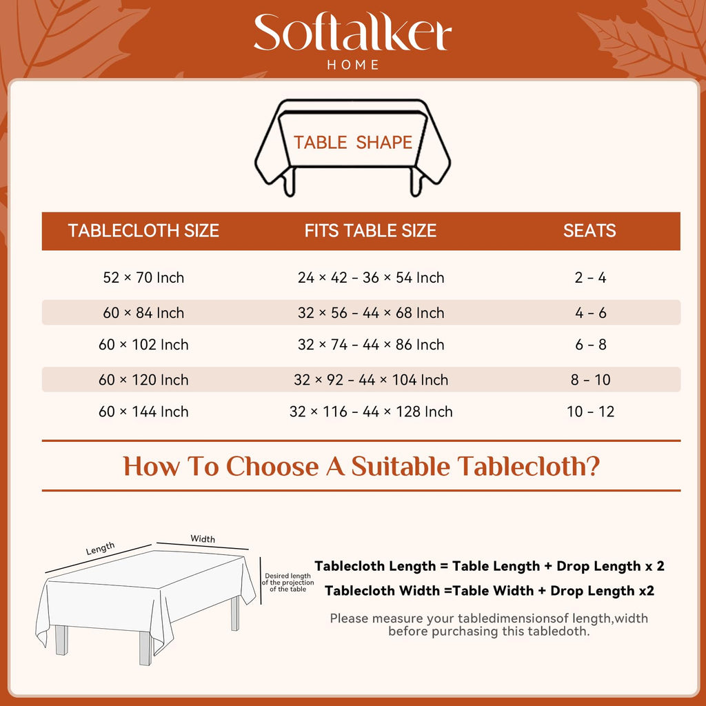 Fall Jacquard Tablecloth - Thanksgiving Maple Leaves Rectangle Table Cover, Autumn Harvest Waterproof Table Cloths
