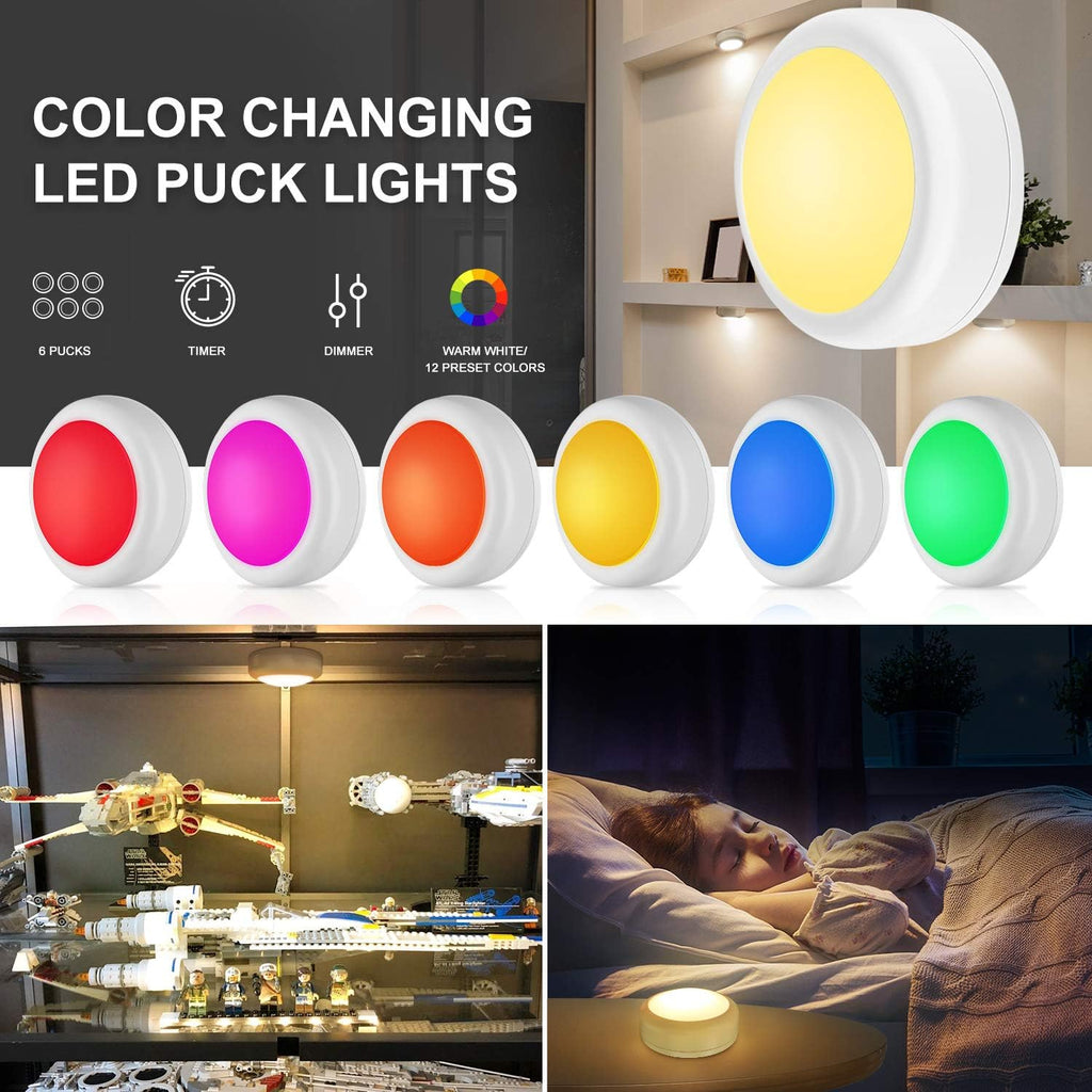 LED Puck Lights with Remote Control, Wireless Under Cabinet & Closet Lighting, RGB 13 Color Changing Lights