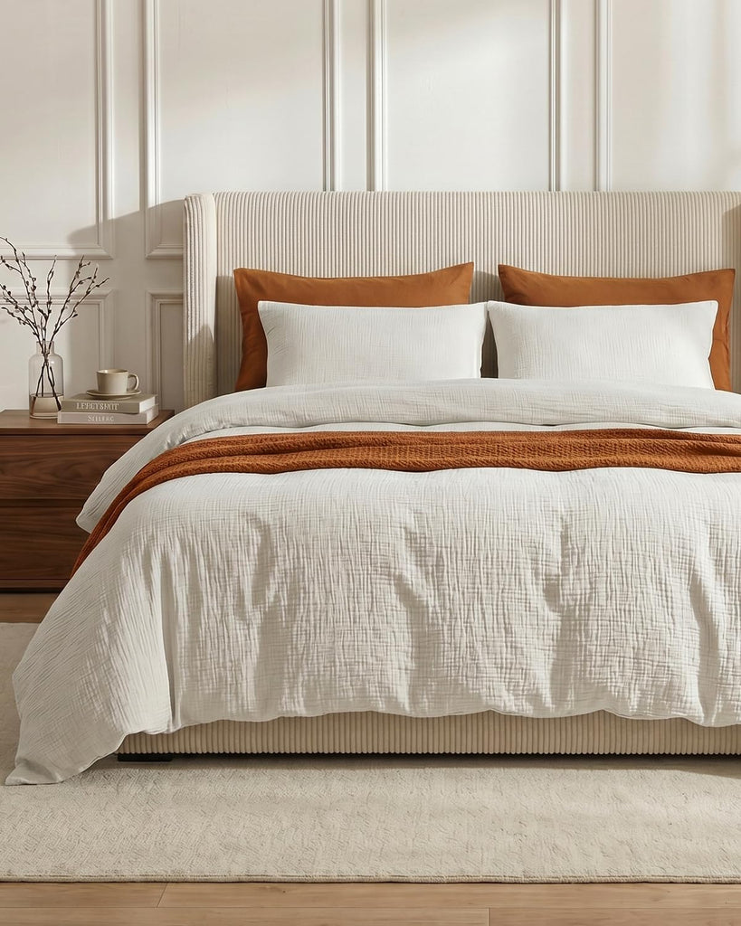 Muslin Duvet Cover Queen, 100% Washed Cotton Duvet Cover Set, Ultra Soft Comforter Cover Linen Like, 3 Pieces