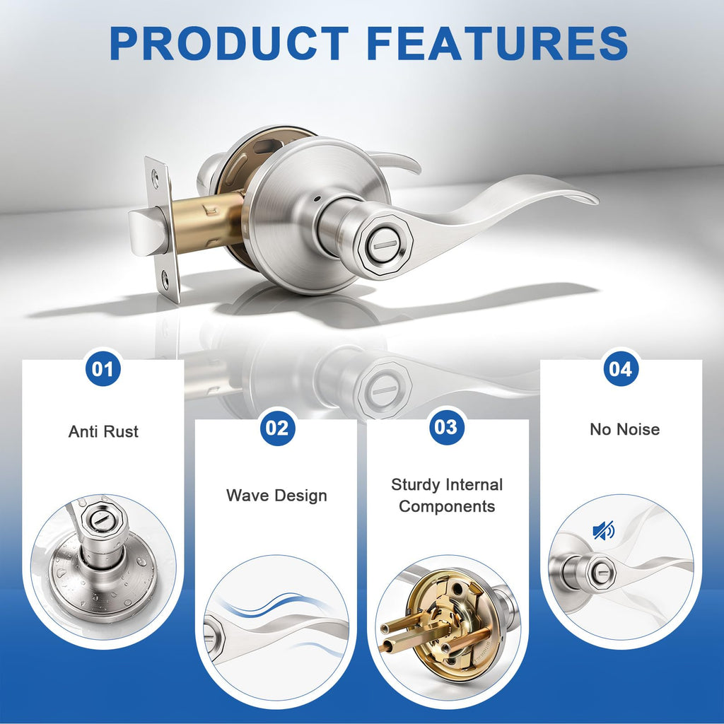 10 Pack Brushed Satin Nickel Door Lever Privacy Door Handles, Zinc Alloy Door Handle Interior, Keyless Lock