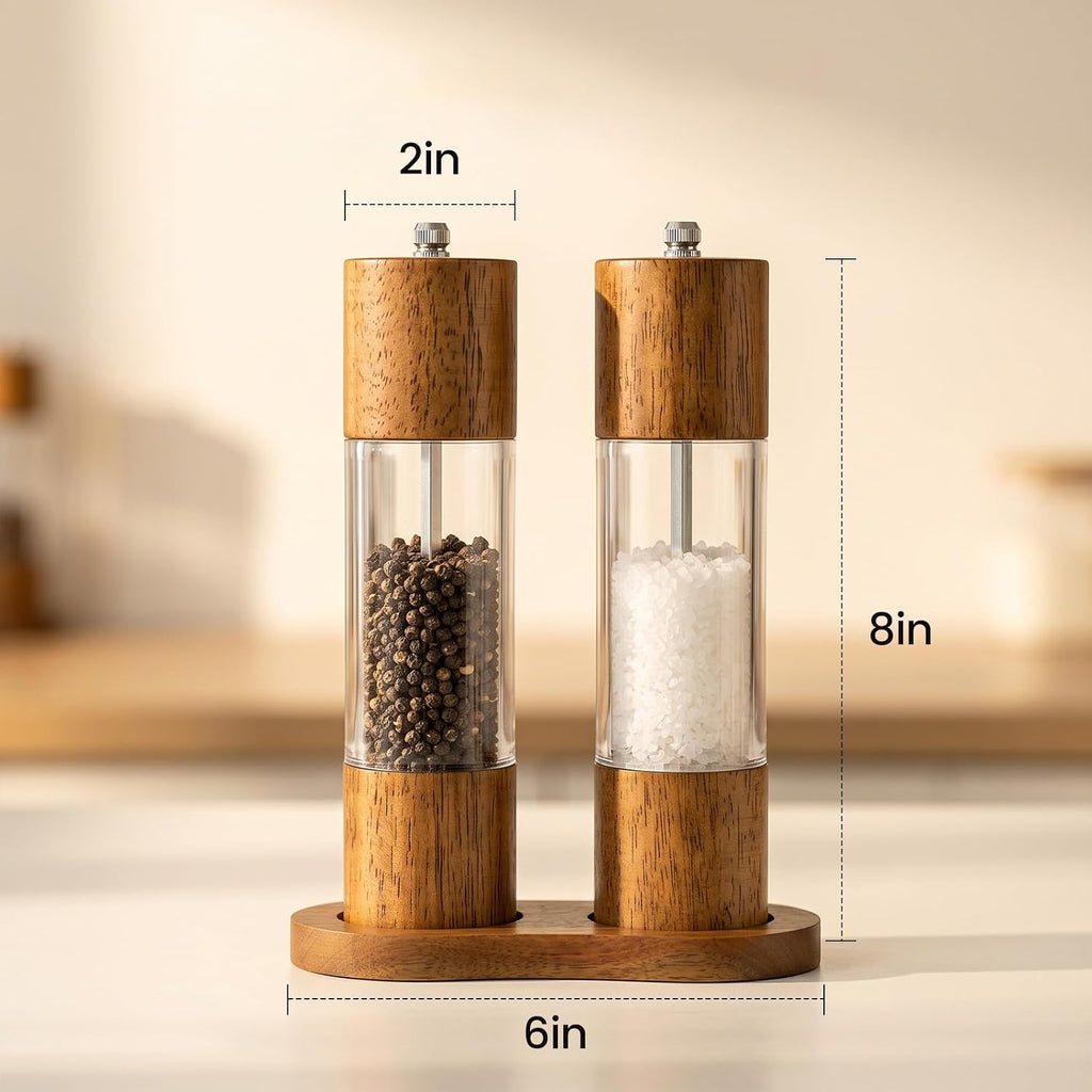 Wooden Salt and Pepper Grinder Set, Manual Salt and Pepper Mills, Wooden Shakers with Adjustable Coarseness