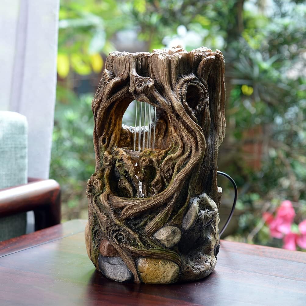 Tabletop Fountains Beautiful Stump Water Fountain Relaxation Raindrop Fountains Meditation Desk Fountain Artistic