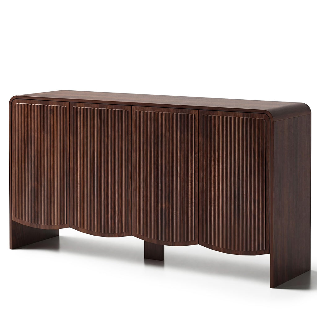 Fluted Sideboard Buffet Cabinet with Storage, 58" Modern Sideboard Cabinet with Curved Design & Adjustable