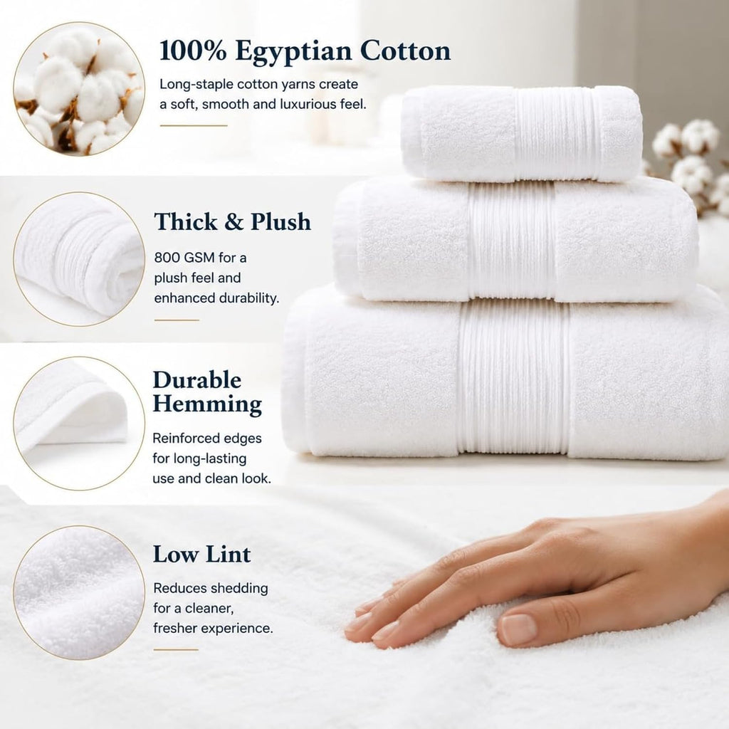 Onuia Luxury Bath Towels, 3-Piece 800 GSM Egyptian Cotton Towel Set with Bath Towel, Hand Towel & Washcloth, Ultra