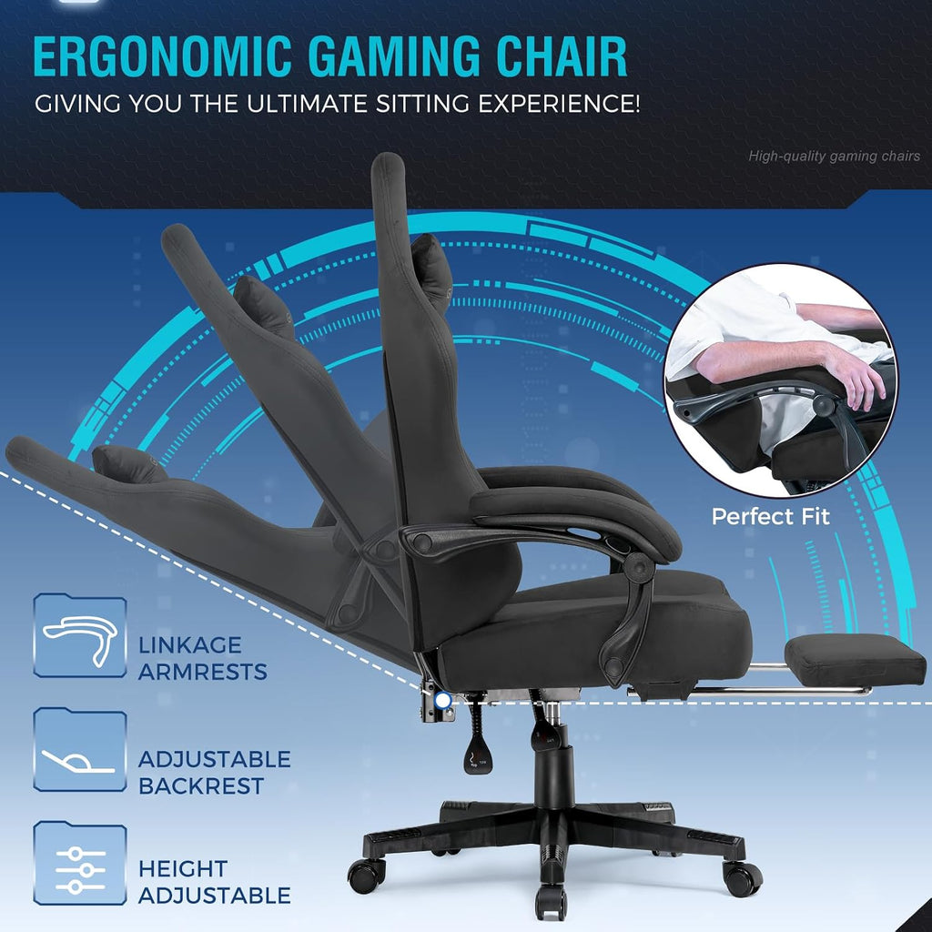 Big and Tall Gaming Chair Fabric with Pocket Spring Cushion, High Back Ergonomic Computer Chair with Footrest for