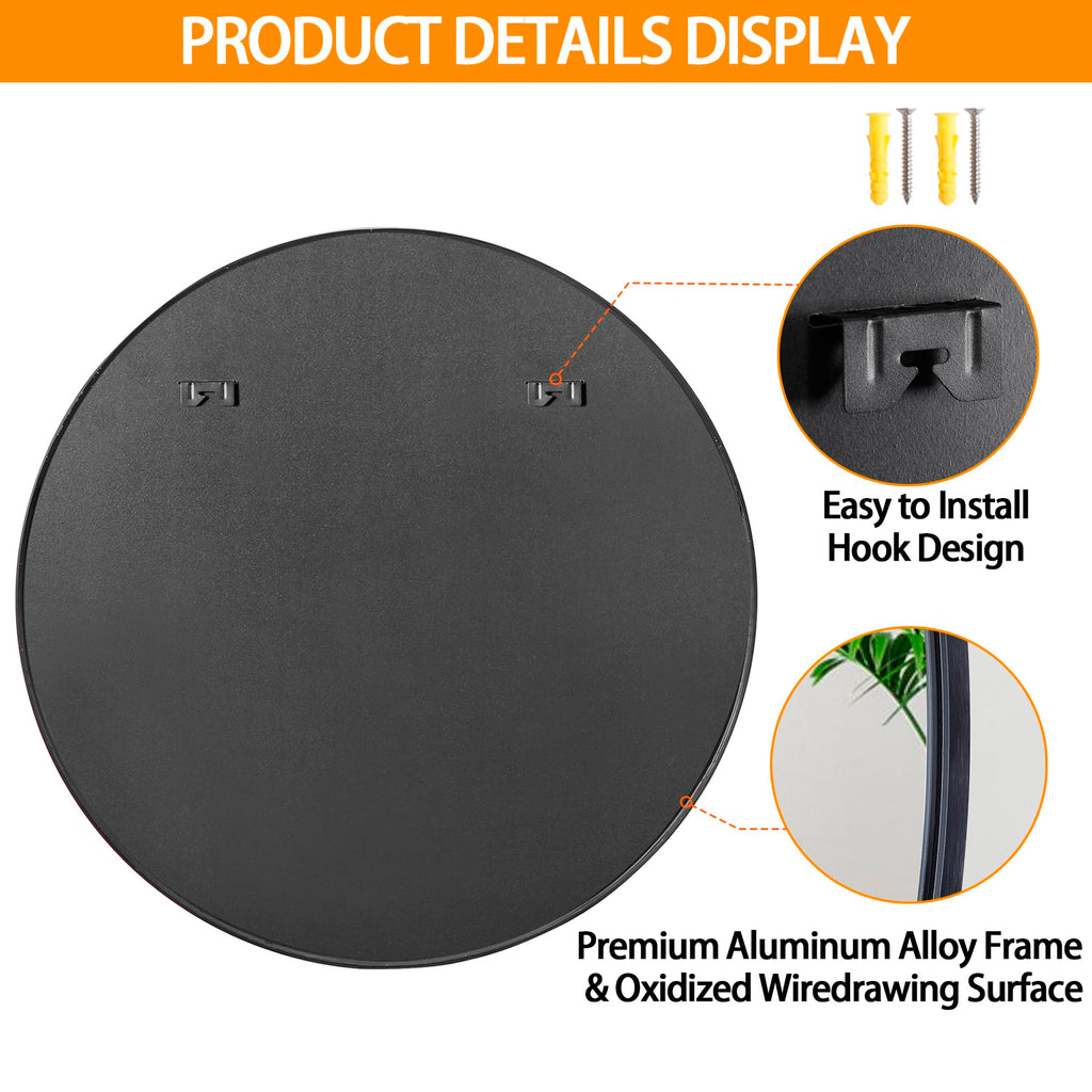 Black Round Mirror, 36 Inch Bathroom Vanity Wall Decor Circular Mirror with Metal Frame s, Entryways, Living Room