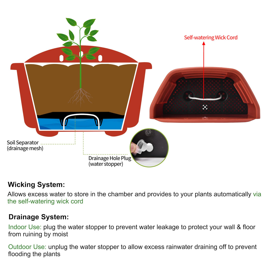 9.8 inch 3 Pack Brick Red Wall Hanging Planters for Indoor Outdoor Plants Hanging Plant Holder with Drainage Hole