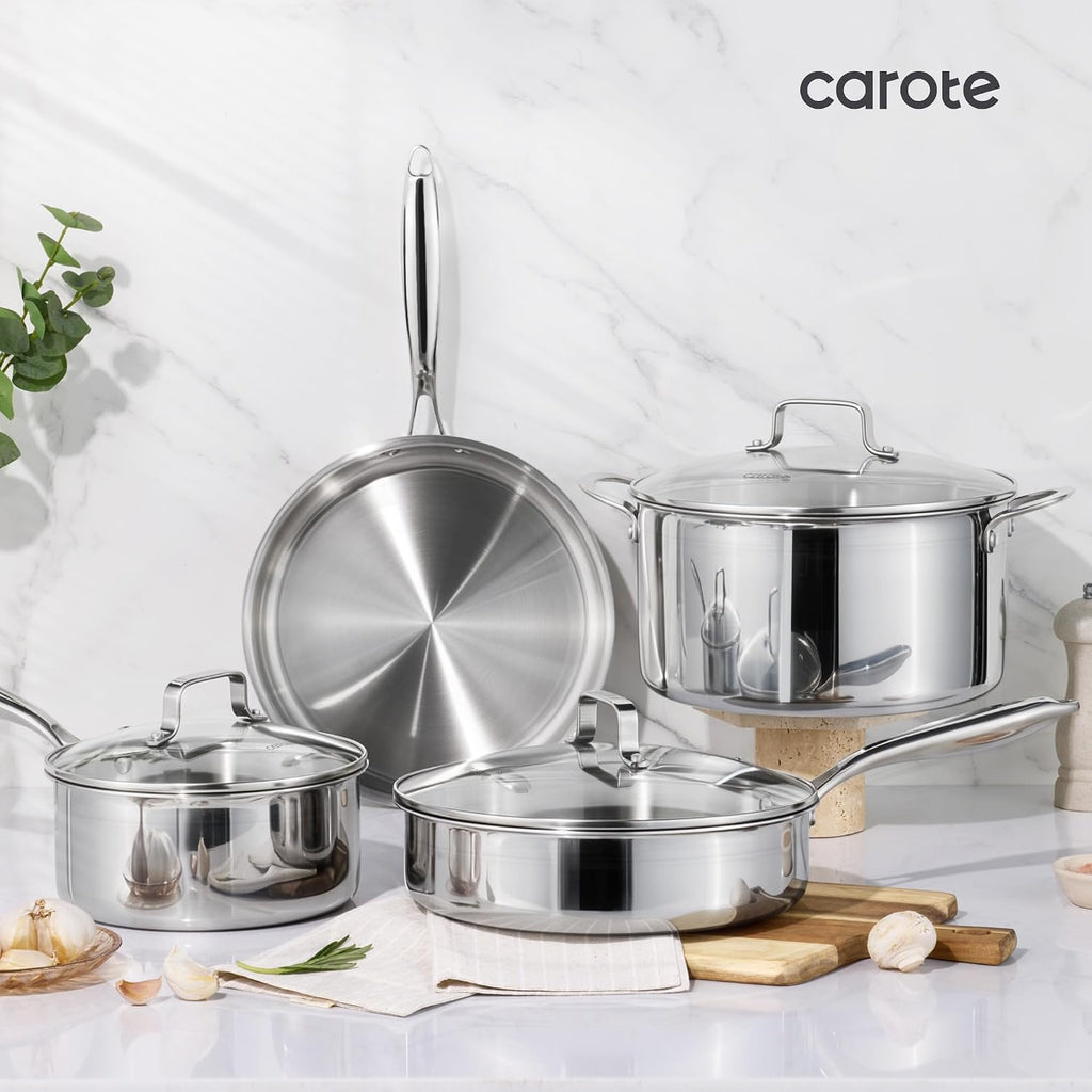 30 PCS Tri-Ply Stainless Steel Cookware Set, Pots and Pans Set, Non Toxic Induction Kitchen Cooking Sets, Cookware