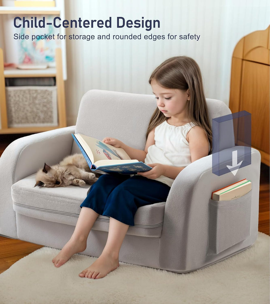 In-1 Extra Wide Convertible Kids Couch, Flip Open Kid Sofa, Machine-Washable Kid Couch for Girls, Kids Sofa for Fun