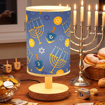 Hanukkah Table Lamp Wood Base Decorative Fabric Bedside Lamp