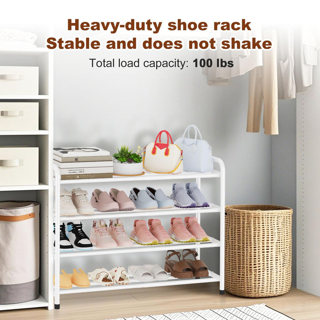 4-Tier Expandable Shoe Rack, Heavy-Duty Metal Organizer for Closet Entryway