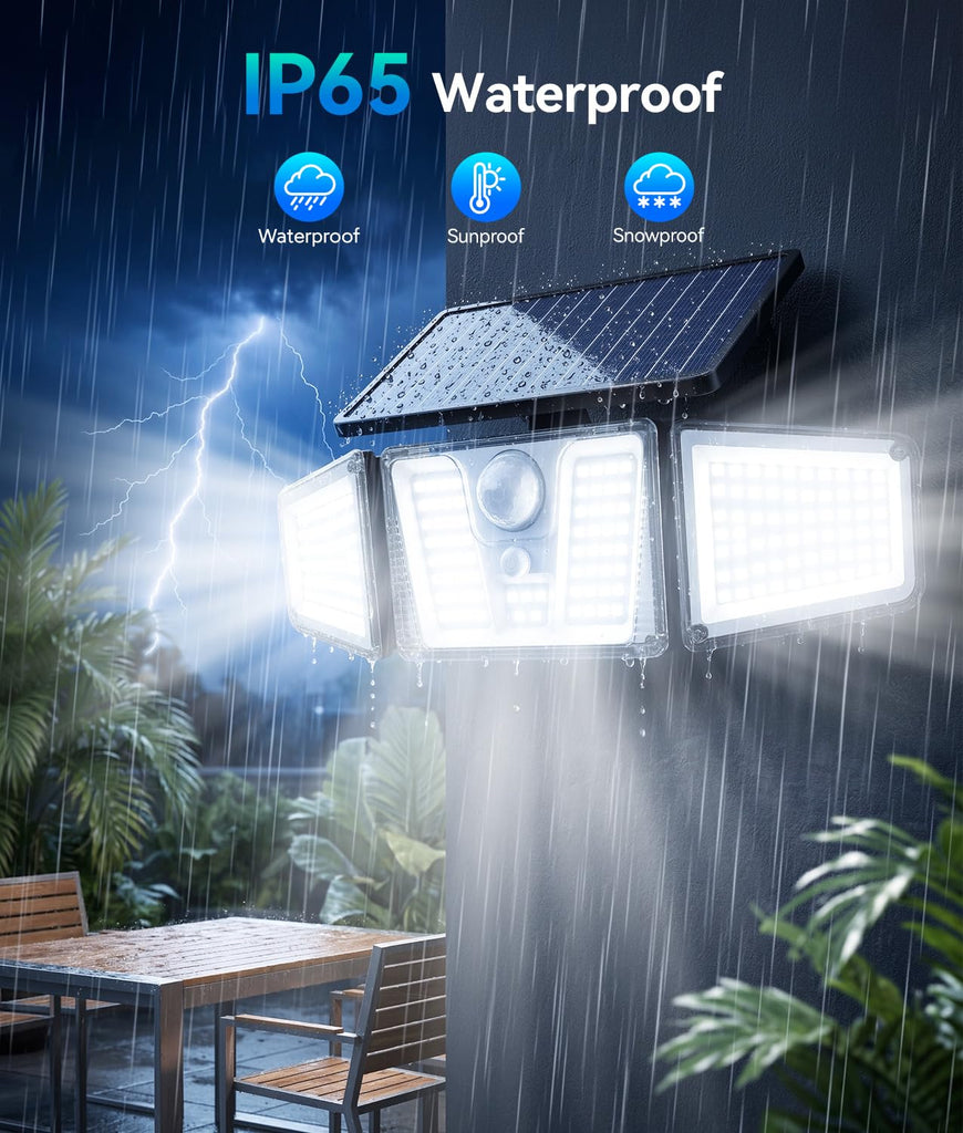 4 Pack Solar Flood Lights, 210 LED Motion Sensor Outdoor Lights, Solar Motion Lights Outdoor Waterproof, 3 Heads 300°