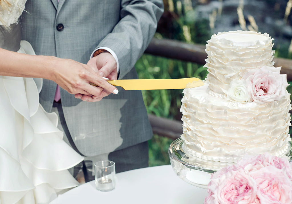 Wedding Cake Knife and Server Set with Forks, Gold 4-Piece