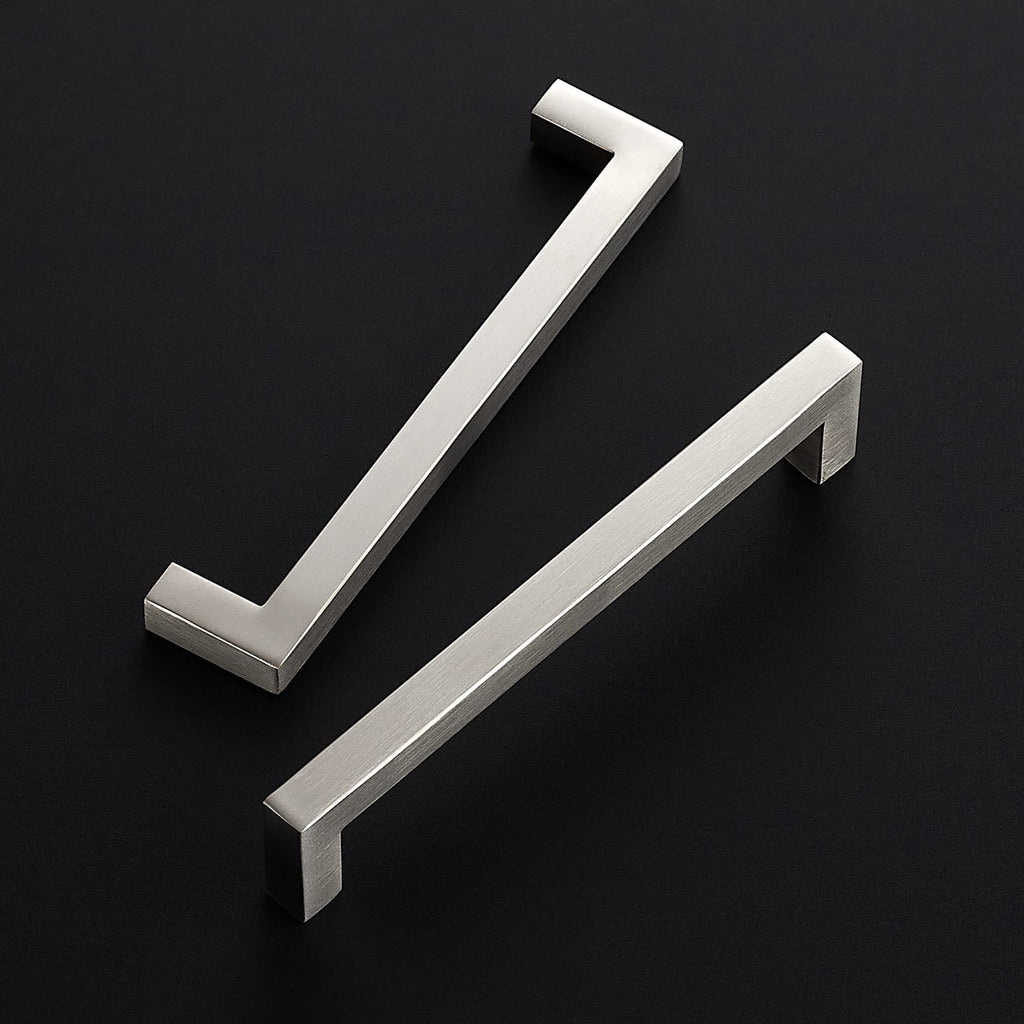 Brushed Nickel Cabinet Handles Square Pulls 6-1/4 Inch 5 Pack