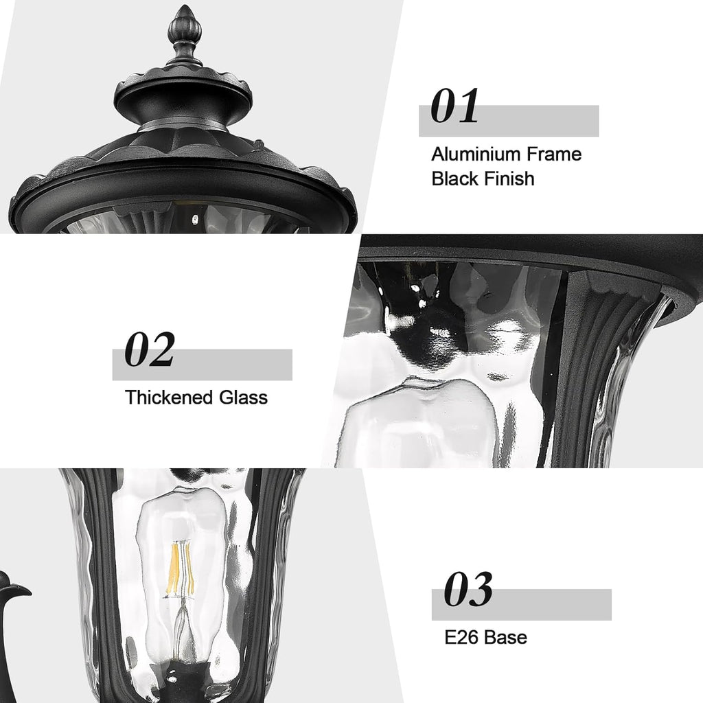 Outdoor Light Fixtures Wall Mount, Waterproof Exterior Wall Lanterns with Waer Ripple Glass, Outside Sconces