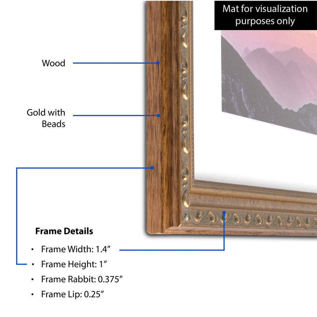11x14 Inch Gold Picture Frame, This 1.2500 Inch Custom Poster Frame is Dark Gold - Comes with Glass and Corrugated