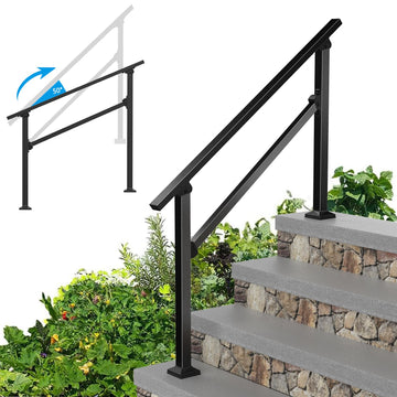 4 Step Hand Rail for Outdoor Steps, 1-Pack Metal Stair Railing Kit
