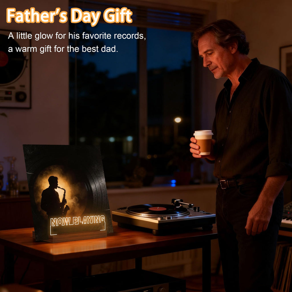 Now Playing Vinyl Record Stand, Light up Record Holder, Wooden Acrylic Display with Warm White Lights for Albums