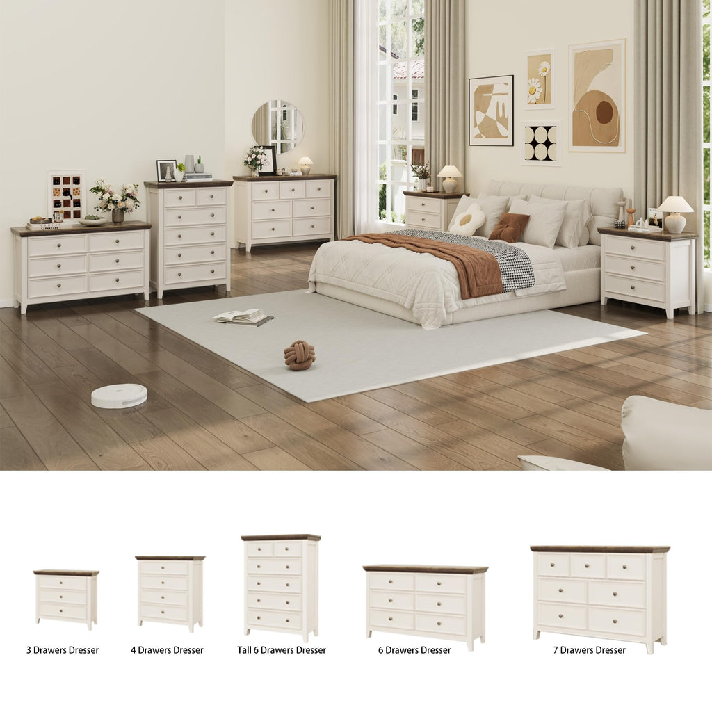 Farmhouse 3-Drawer - 31.5" Wide 3 Chest of Drawers Storage Cabinet as Nightstand or Bedside (Antique White & Brown)