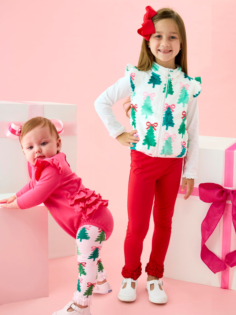 Baby Girls Patterned Footless Ruffled Tights - Ruffle Tights - Christmas Tree Bows