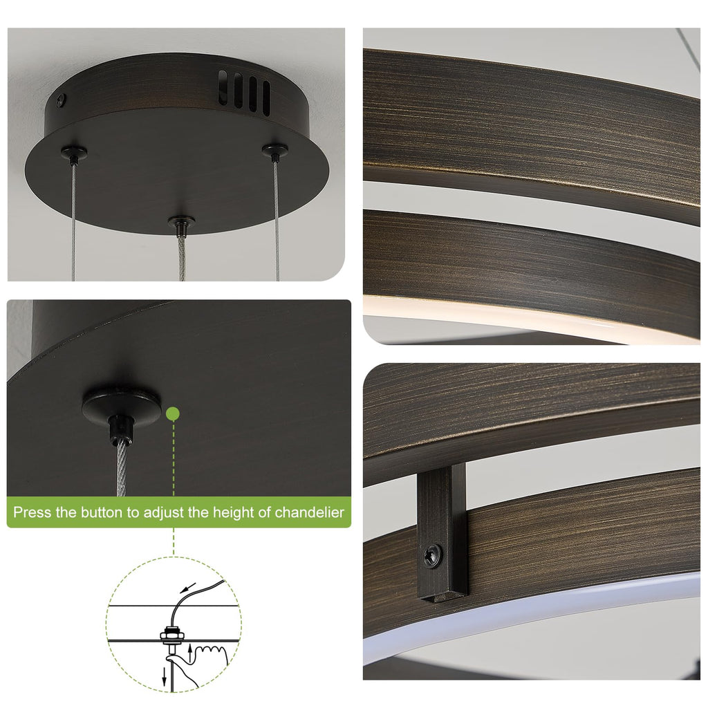 LED Ring Chandelier Vintage Brown Dimmable Circular LED Pendant Light