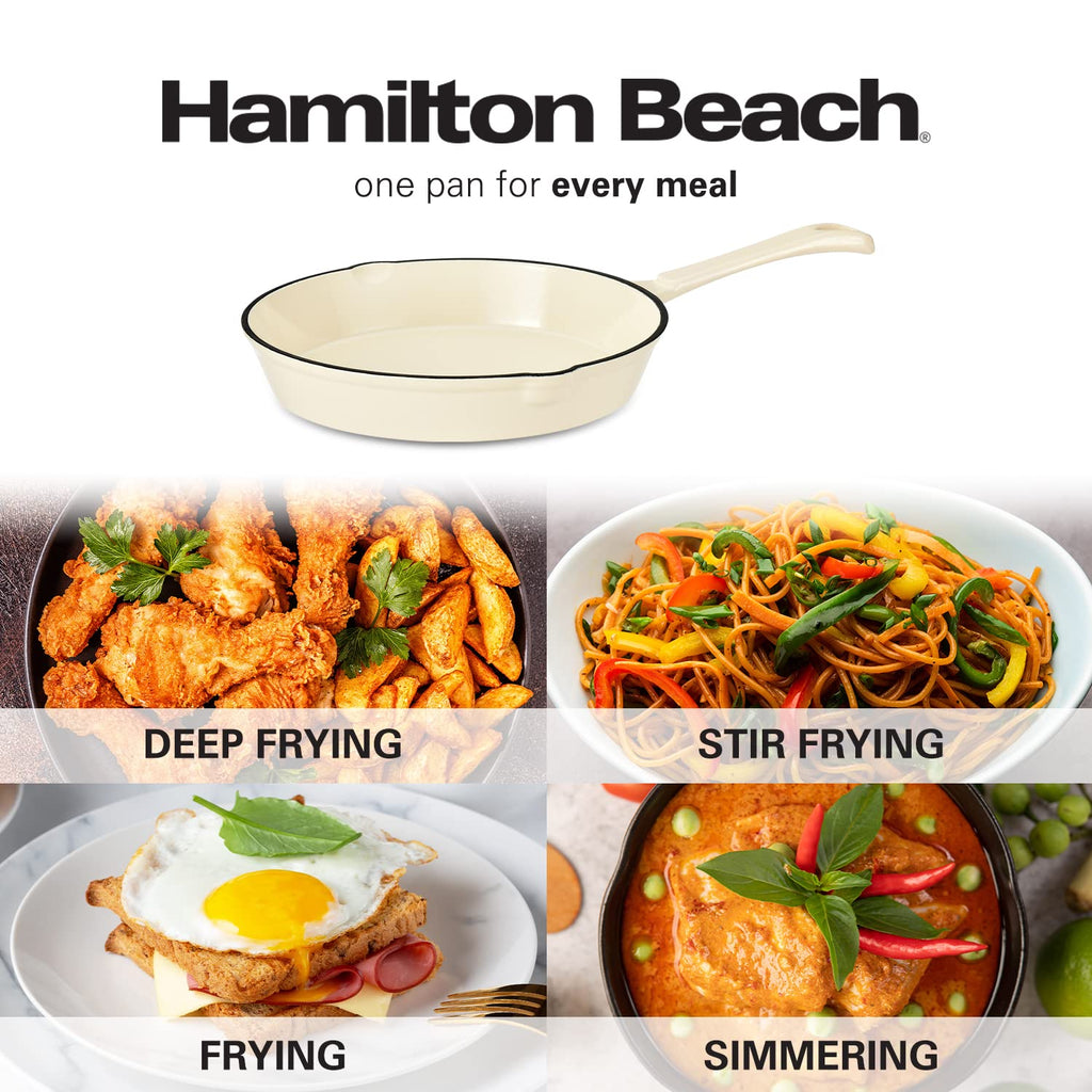 Enameled Cast Iron Fry Pan 10-Inch Cream, Cream Enamel coating, Skillet Pan For Stove top and Oven, Even Heat