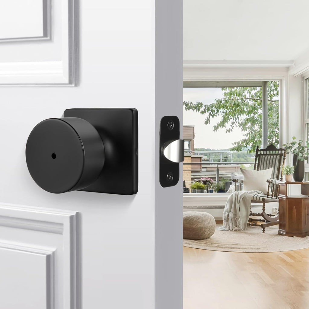 Matte Black Door Knobs Interior, Privacy Bedroom Door Knob with Lock, Black Interior Door Knobs Bathroom 4 Pack