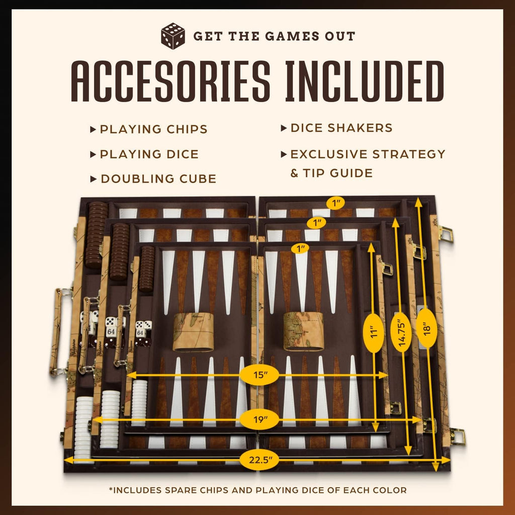 Top Backgammon Set - Classic Board Game Case - Best Strategy & Tip Guide - Available in Small, Medium and Large Sizes