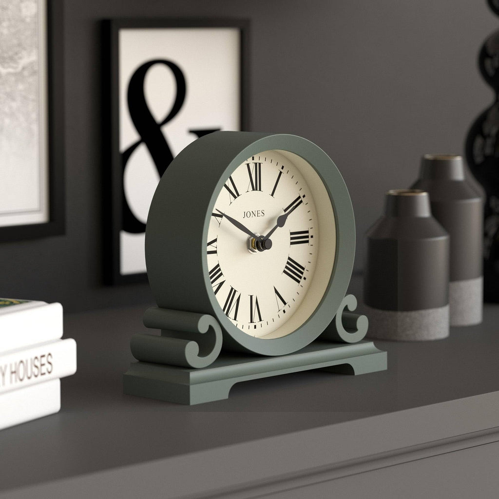 Saloon Mantel Clock | Small Double Scroll Design | Green