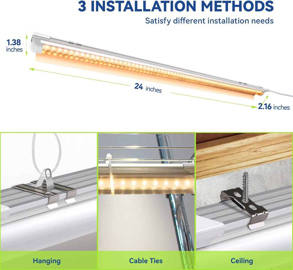 Led Grow Lights for Indoor Plants Full Spectrum,T8 2FT 144W(6x24W) High Output Growing Strips for Seedlings,Sunlight