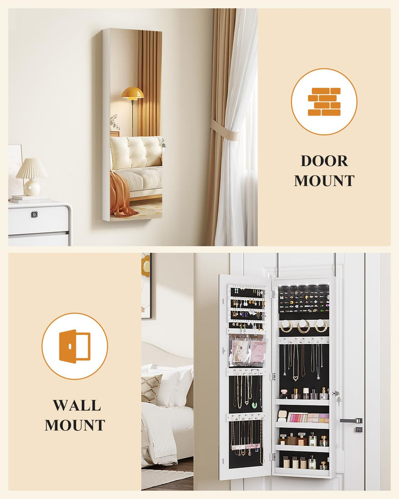 Over The Door Jewelry Organizer, 6 LED Wall Mounted Jewelry Cabinet