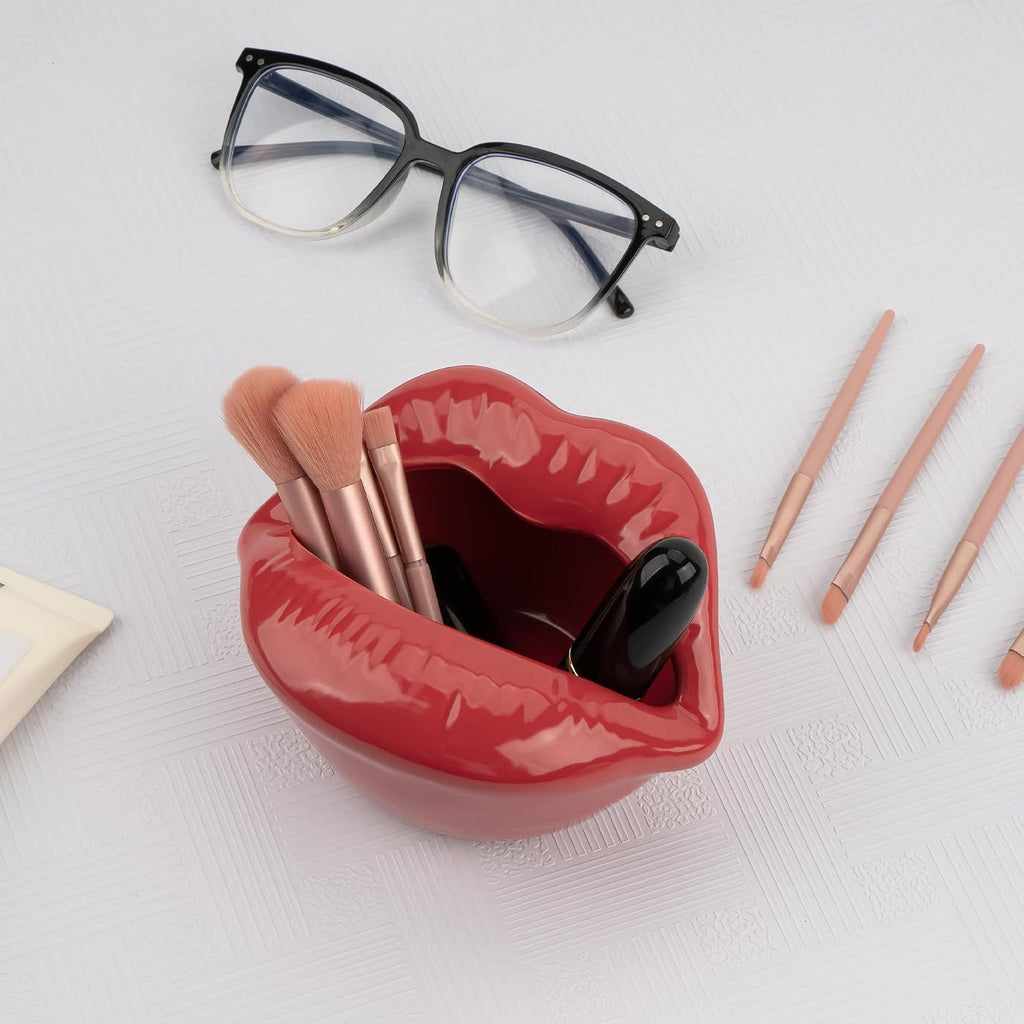 Red Lip Shaped Ceramic Jewelry Tray, Ring Dish
