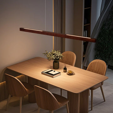 43" Wood Linear Pendant Light, Dimmable Kitchen Island Lighting with Remote, 24W LED Hanging Pendant Light