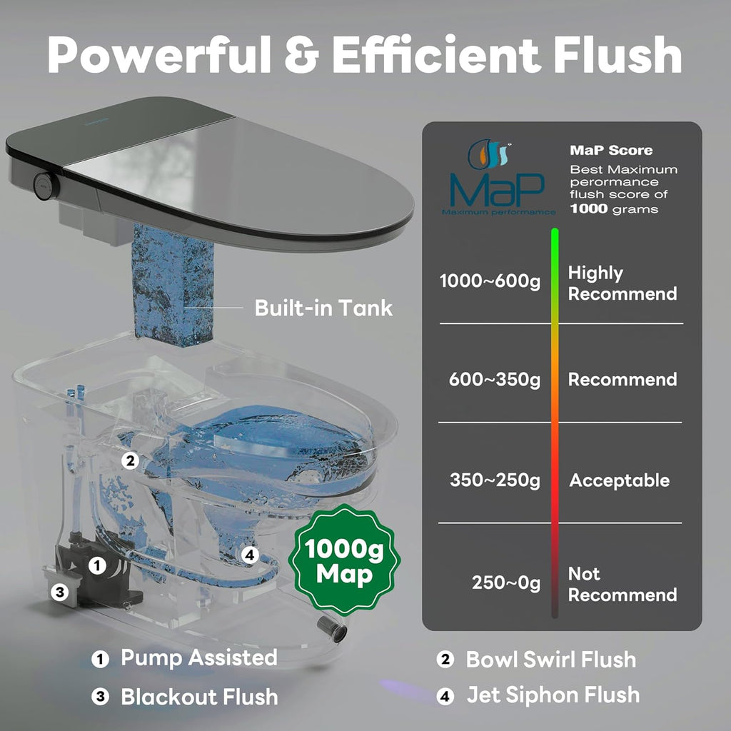 Casta Diva Smart Toilet with Bidet Built in, Auto Open/Close Lid,1000g MaP Flush, Heated Seat & Foam Dispenser