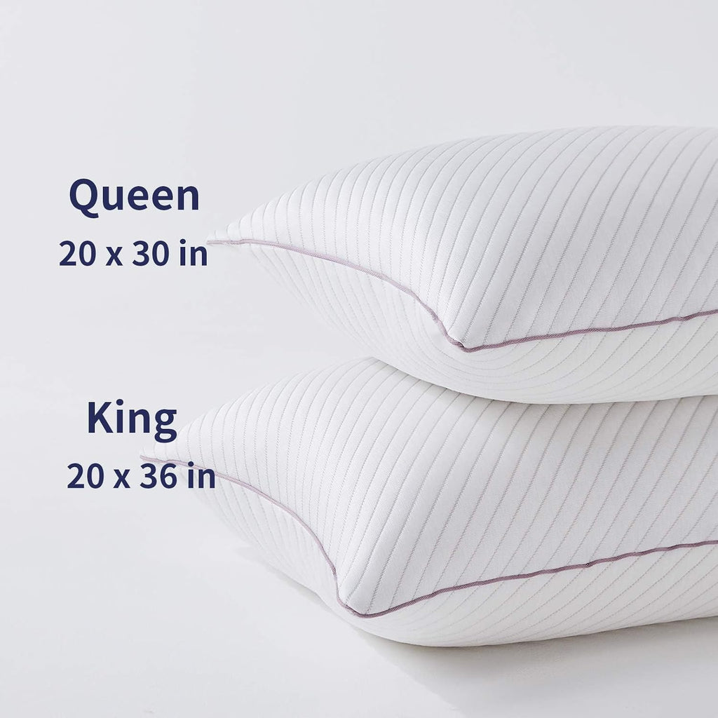 King Size Bed Pillows 2 Pack | Shredded Memory Foam Cooling Pillows for Side,Back & Stomach Sleepers
