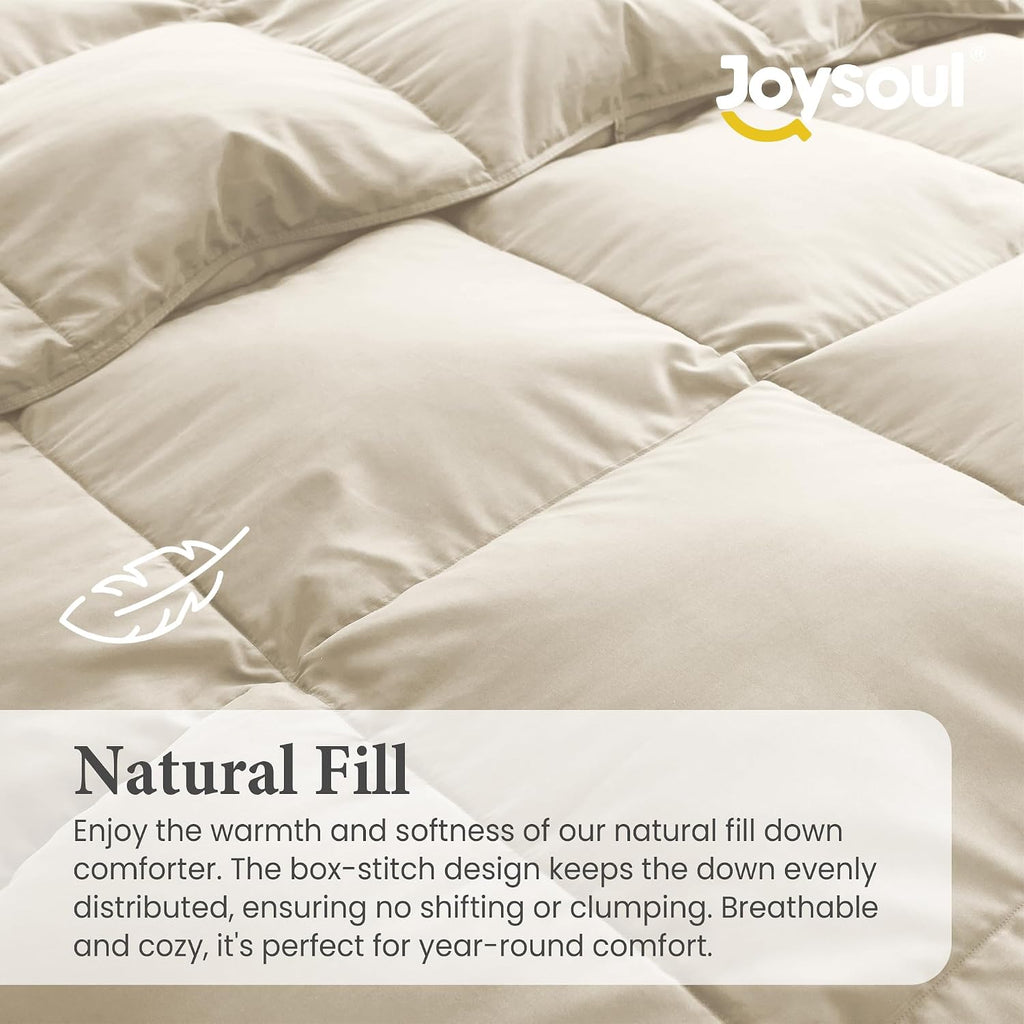 Twin Down Comforter - All Season Ultra Soft Goose Down & Feather Fiber Fill, Luxury Hotel Cream Duvet Insert with
